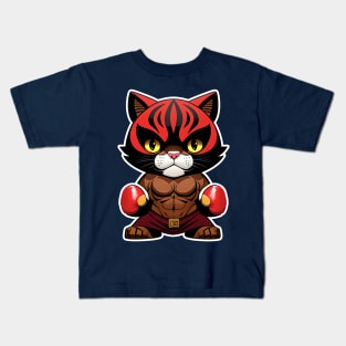 Cat boxer in red gloves Kids T-Shirt